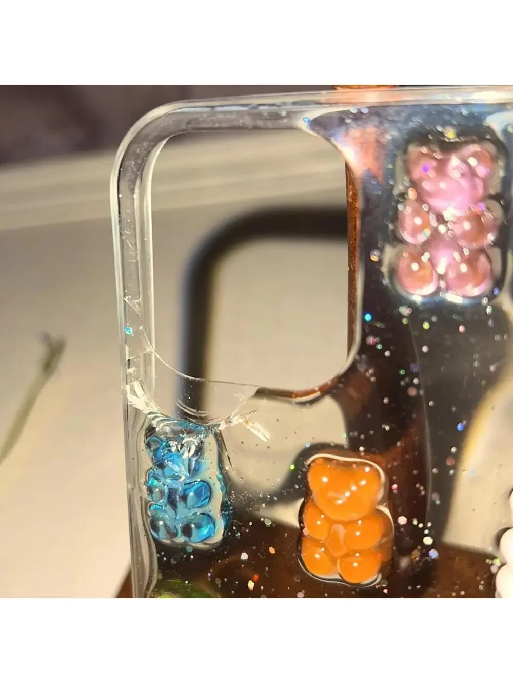 iPhone 12 Pro Max clear sparkles acrylic case with 3D gummy bears